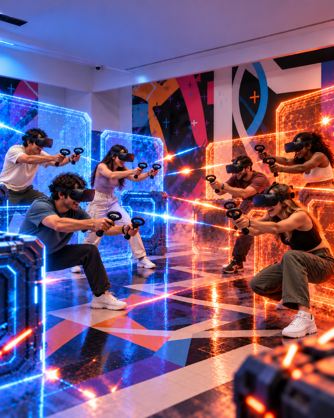 Batalla VR de neón en equipo